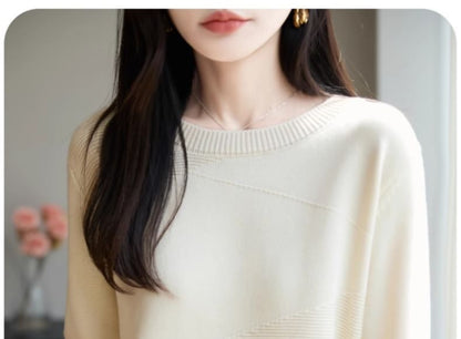 Ribbed Knit Crew Neck Sweater in Solid