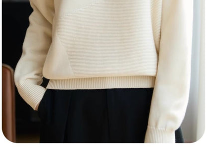 Ribbed Knit Crew Neck Sweater in Solid