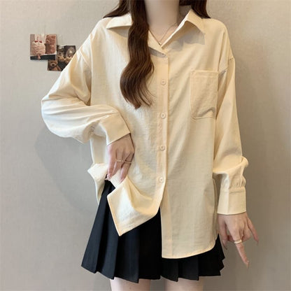 Button-Up Long Sleeve Solid Shirt