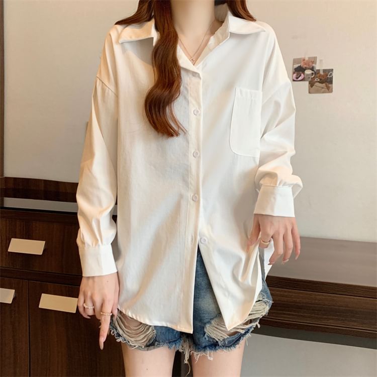 Button-Up Long Sleeve Solid Shirt