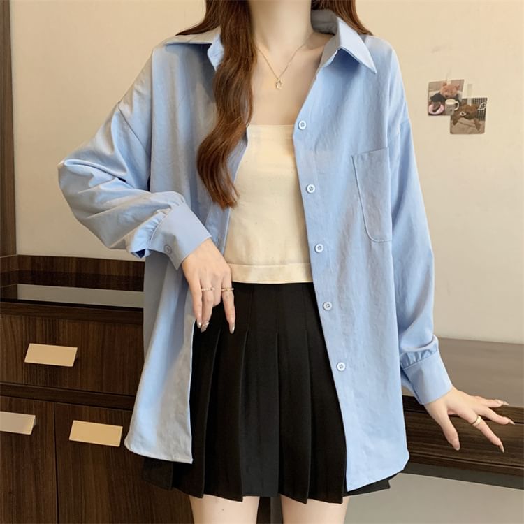 Button-Up Long Sleeve Solid Shirt