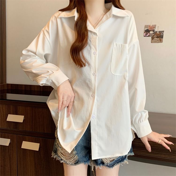 Button-Up Long Sleeve Solid Shirt