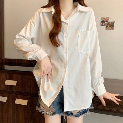 Button-Up Long Sleeve Solid Shirt