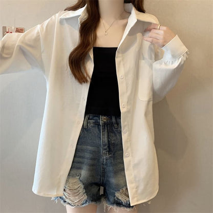 Button-Up Long Sleeve Solid Shirt
