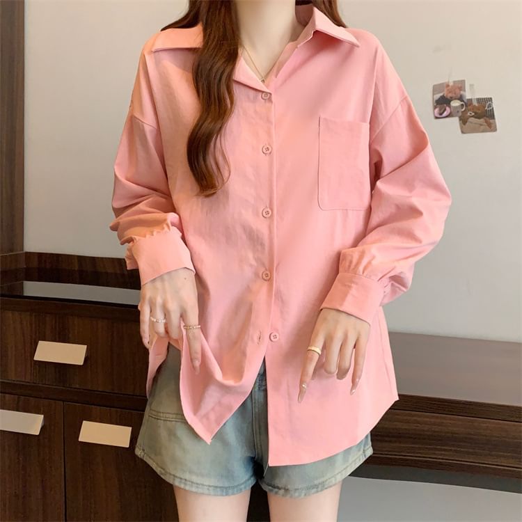 Button-Up Long Sleeve Solid Shirt