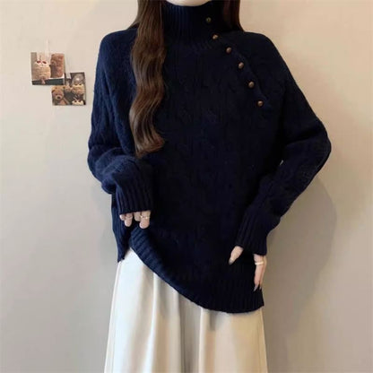 Classic Cable Knit Crew Neck Pullover in Solid Tone