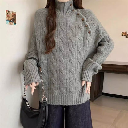Classic Cable Knit Crew Neck Pullover in Solid Tone