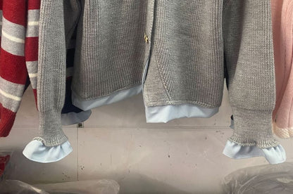 Double-Breasted Mock Two-Piece Collared Knit Sweater