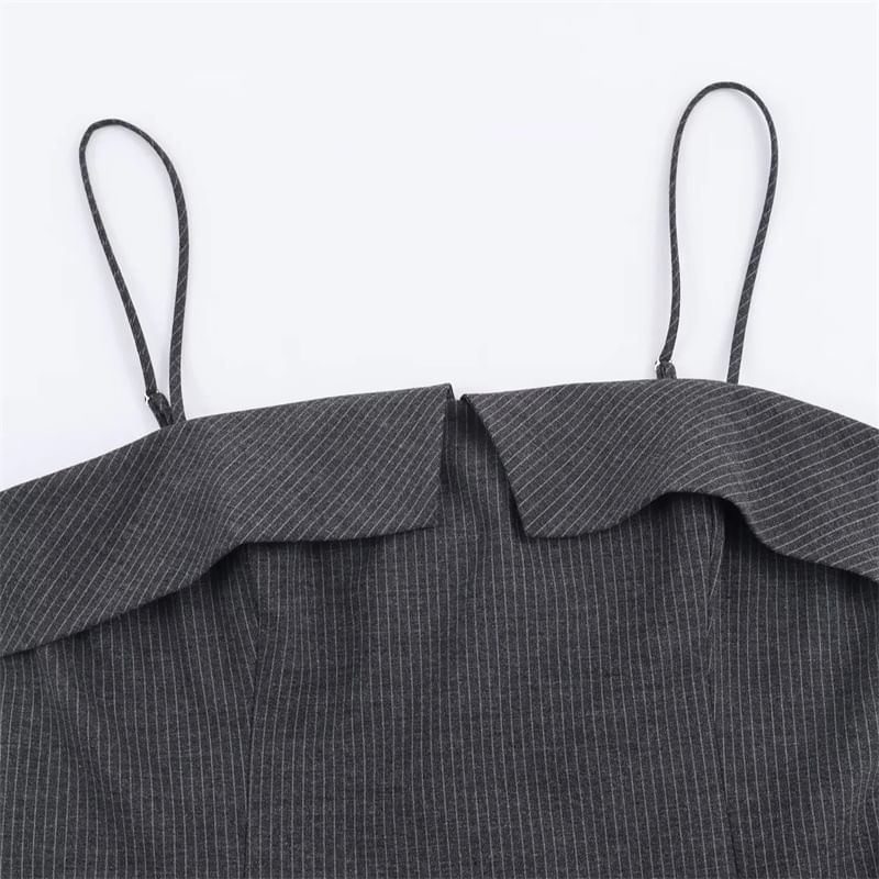 Spaghetti Strap Striped Pleated Tie Waist Mini A-Line Dress