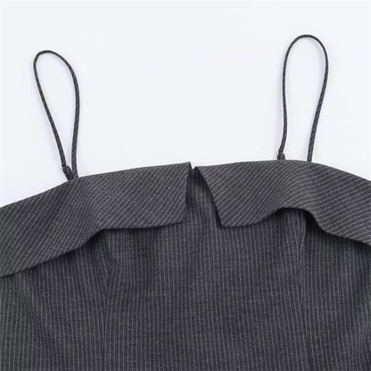 Spaghetti Strap Striped Pleated Tie Waist Mini A-Line Dress
