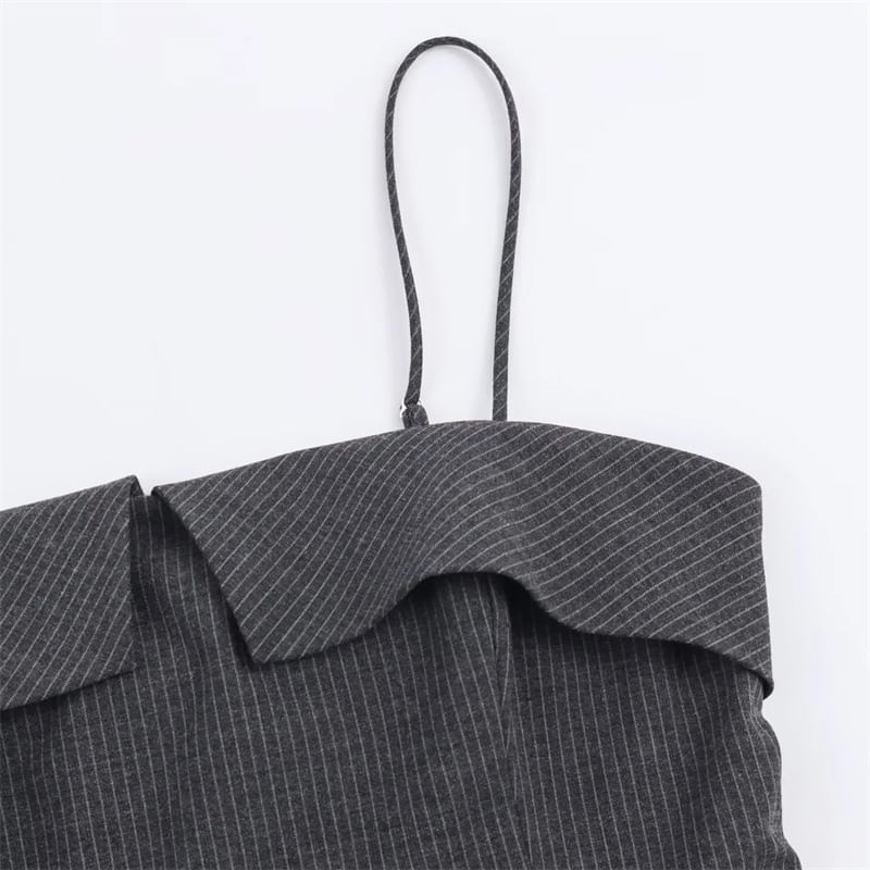 Spaghetti Strap Striped Pleated Tie Waist Mini A-Line Dress