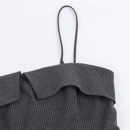 Spaghetti Strap Striped Pleated Tie Waist Mini A-Line Dress