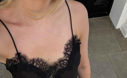Satin Camisole with Lace Panel and V-Neck