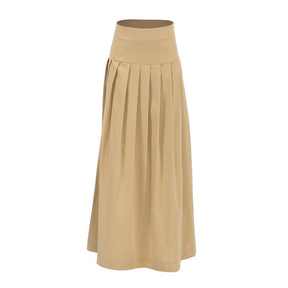 High Waist Plain Maxi Pleated Skirt