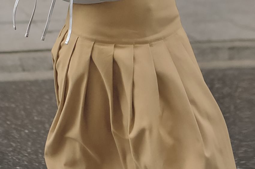 High Waist Plain Maxi Pleated Skirt