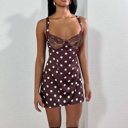 Spaghetti Strap Scoop Neck Dotted Mini A-Line Dress