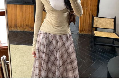 Crew Neck Mock Two-Piece Slim Fit Long Sleeve Tee