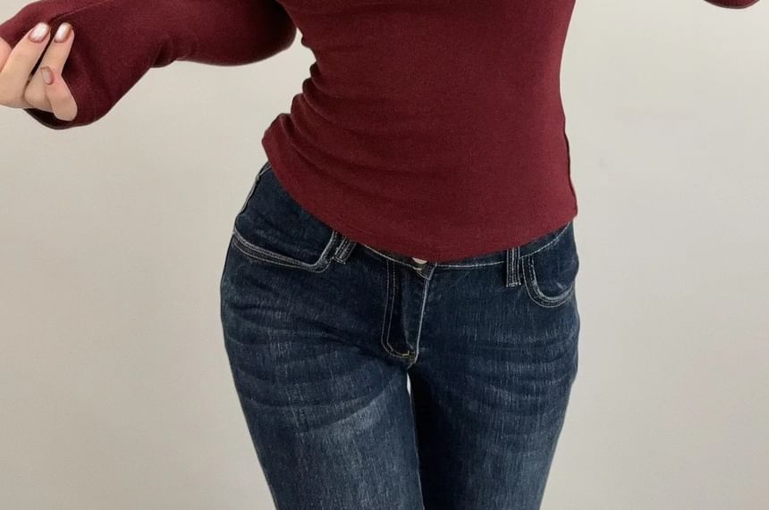 Asymmetrical Neck Cutout Slim Fit Long Sleeve Tee