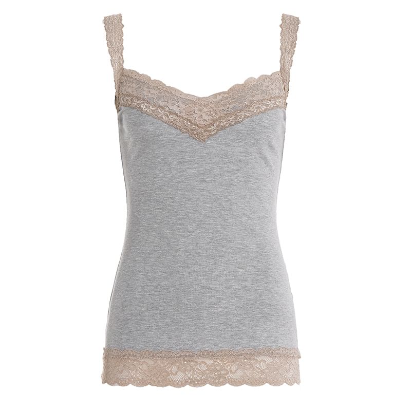 V-Neck Lace Panel Slim Fit Camisole Top