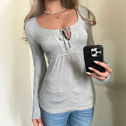 Scoop Neck Solid Top with Long Sleeves