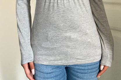 Scoop Neck Solid Top with Long Sleeves