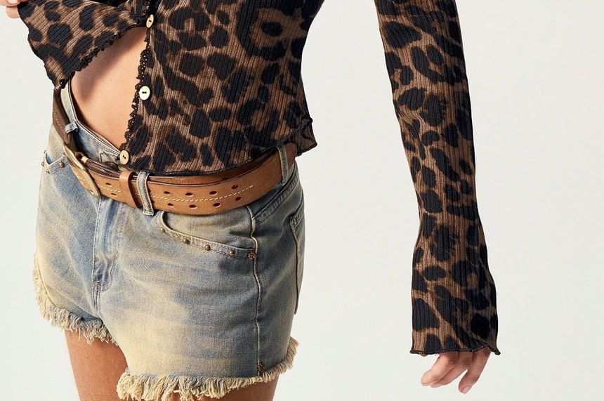 Leopard Print Button-Up Long Sleeve Top