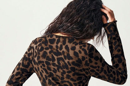 Leopard Print Button-Up Long Sleeve Top