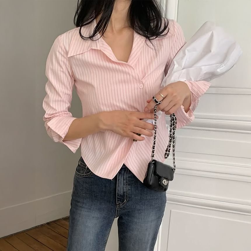 Asymmetrical Striped Long Sleeve Shirt