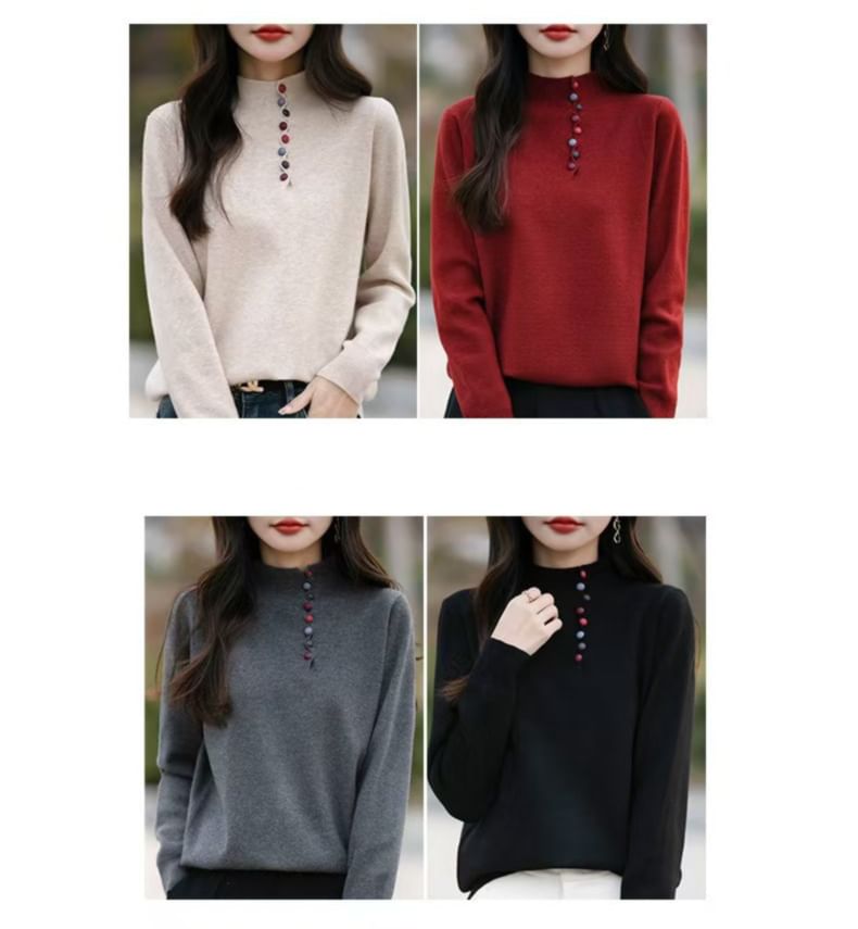 Henley Style Mock Neck Sweater