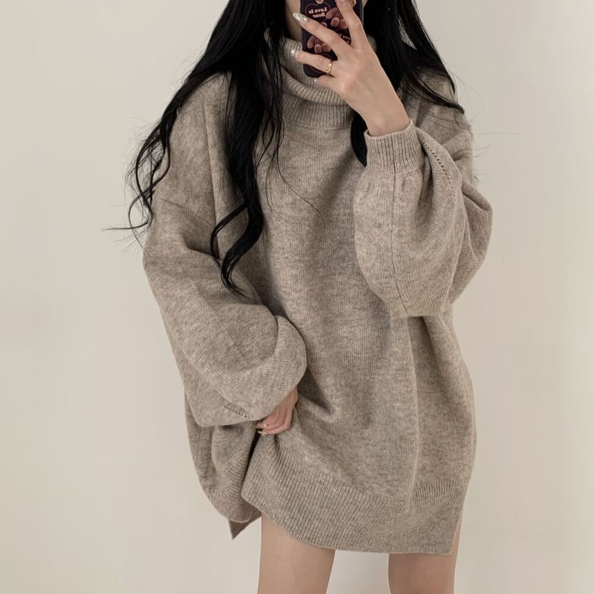 Oversized Turtleneck Sweater with Drop Shoulder