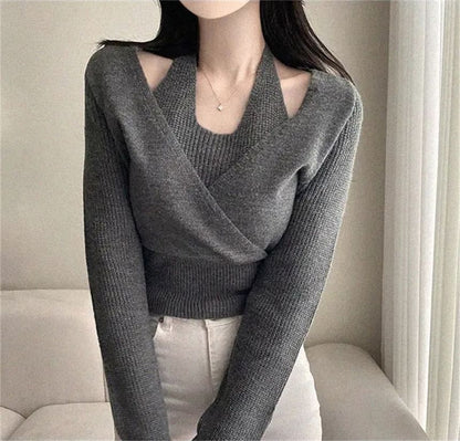Cold Shoulder Mock Two-Piece Crop Sweater