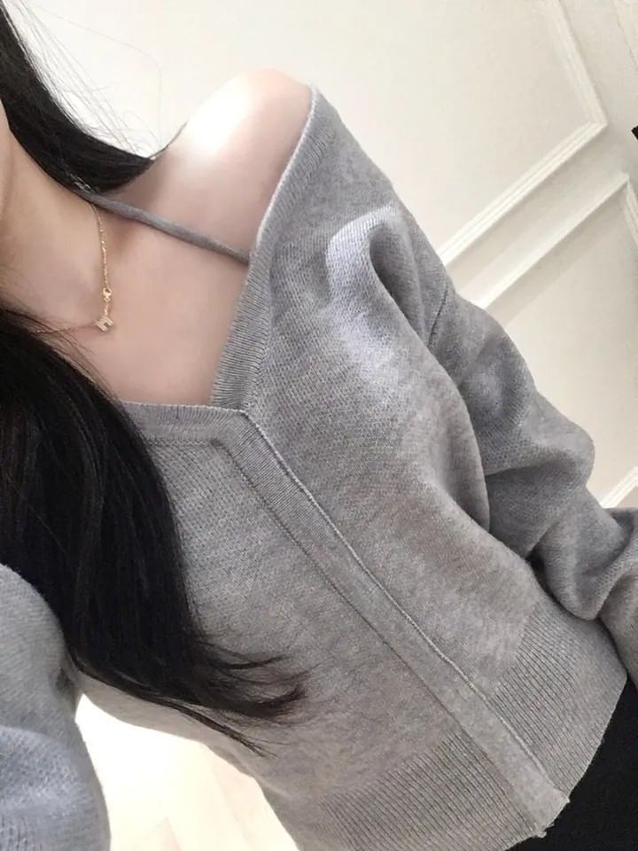 V-Neck Sweater with Cold Shoulder Detail