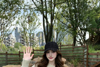 Off-Shoulder Cable Knit Sweater with Solid Pattern