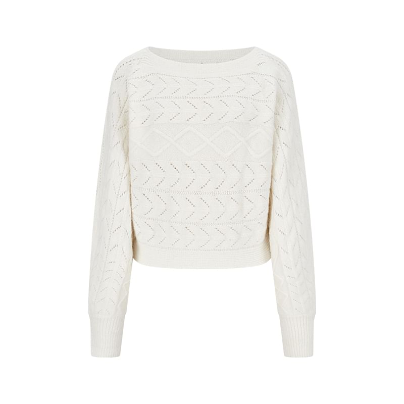 Cropped Off-Shoulder Sweater with Perforated Texture