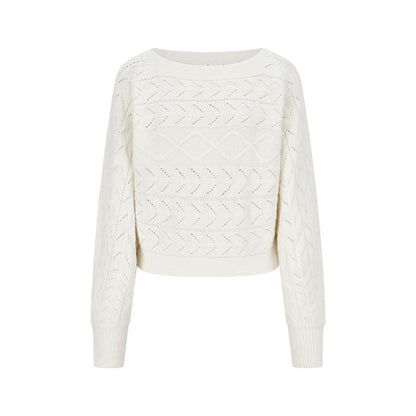 Cropped Off-Shoulder Sweater with Perforated Texture