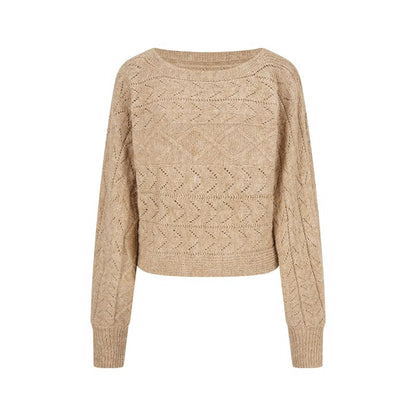 Cropped Off-Shoulder Sweater with Perforated Texture