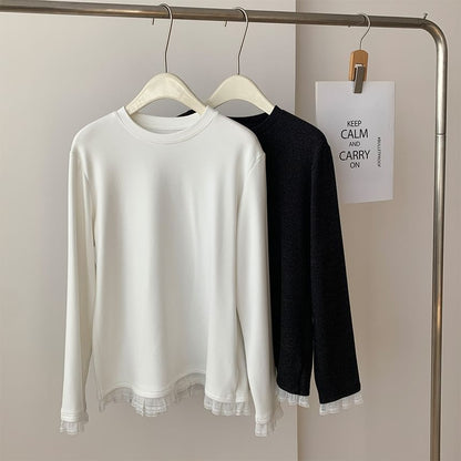 Crew Neck Ruffle Panel Long-Sleeve Shirt