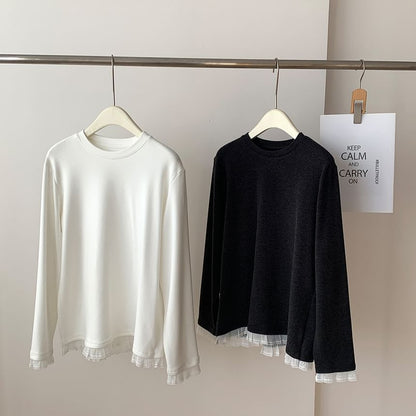 Crew Neck Ruffle Panel Long-Sleeve Shirt