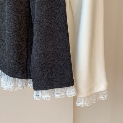 Crew Neck Ruffle Panel Long-Sleeve Shirt