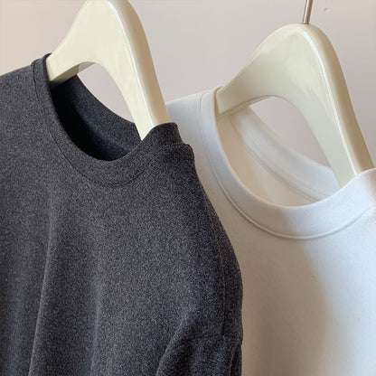 Crew Neck Ruffle Panel Long-Sleeve Shirt