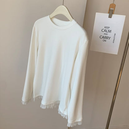 Crew Neck Ruffle Panel Long-Sleeve Shirt