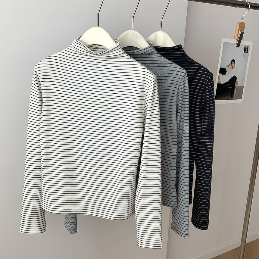 Mock Neck Striped Long-Sleeve Pullover
