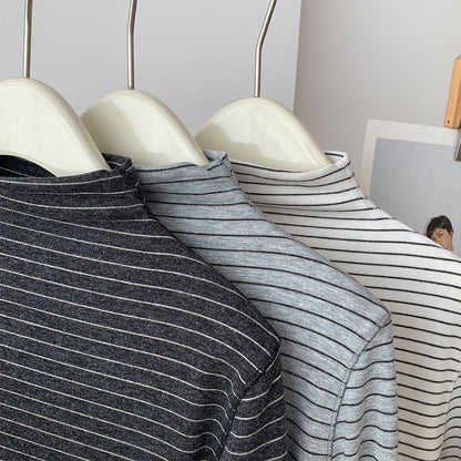 Mock Neck Striped Long-Sleeve Pullover