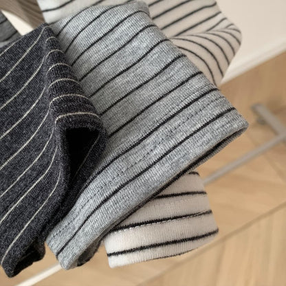 Mock Neck Striped Long-Sleeve Pullover