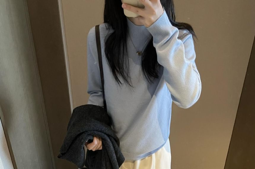Mock Neck Knit Top Long Sleeve