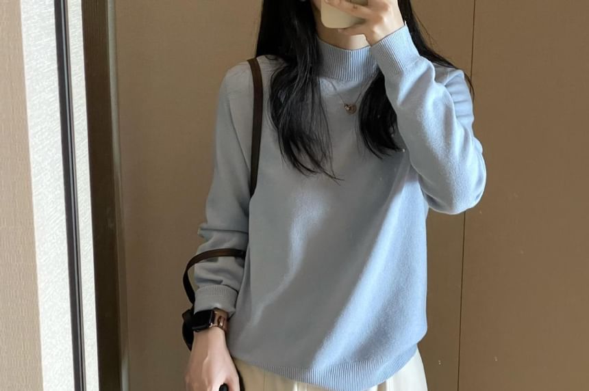 Mock Neck Knit Top Long Sleeve
