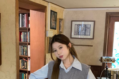 Pleated Mini Skirt Outfit with Shirt and Vest