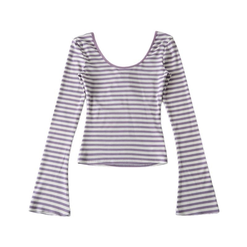 Flared Sleeve Scoop Neck Striped Tee