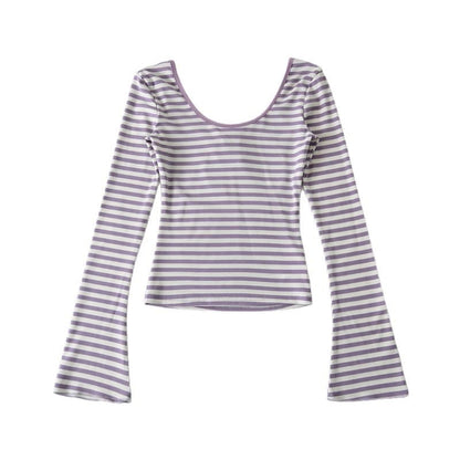 Flared Sleeve Scoop Neck Striped Tee