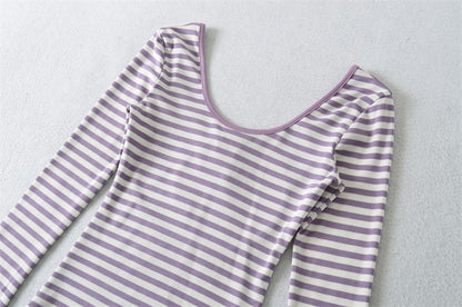 Flared Sleeve Scoop Neck Striped Tee